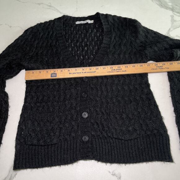 Cotton Emporium Mohair Blend Black Wide Knit Button Cardigan Sweater Large USA - Picture 5 of 9